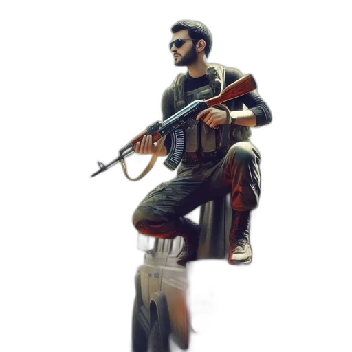 weapon, jacket, staff, concept art, pixel art, 3d render, fantasy art, man transparent PNG cut-out