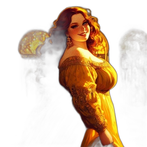 dress, crown, fantasy art, concept art, comic book art, photorealistic, fire, sunset transparent PNG cut-out