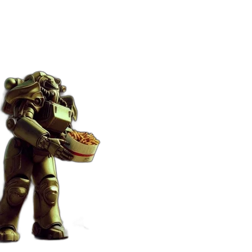robot, food, weapon, 3d render, concept art, outer space, earth tones, green transparent PNG cut-out