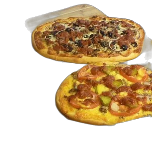 food, 3d render, photorealistic, two, pizzas, wooden, boards, bowl transparent PNG cut-out