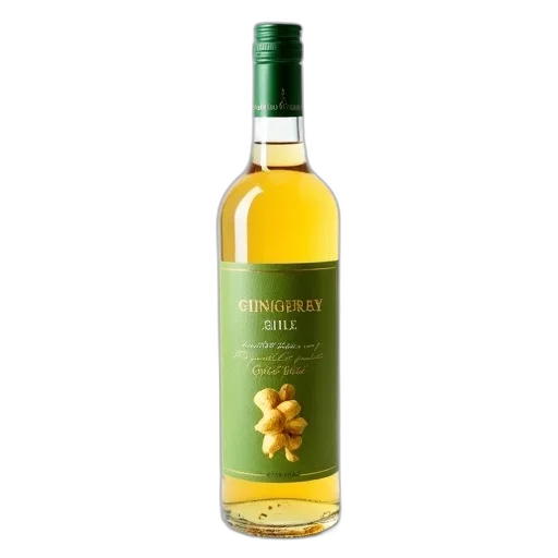 bottle, ginger, wine, green, label, decorative, design, featuring transparent PNG cut-out