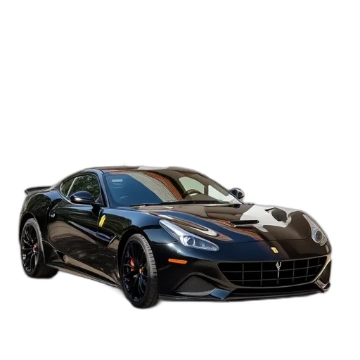 car, 3d render, photorealistic, sleek, black, sports, parked, sunny transparent PNG cut-out