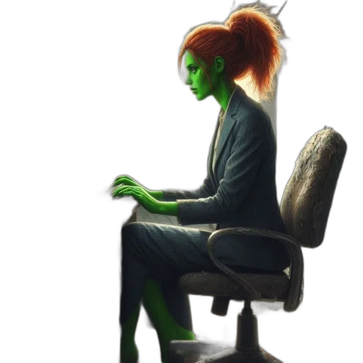 staff, creature, concept art, comic book art, fantasy art, 3d render, green, woman transparent PNG cut-out