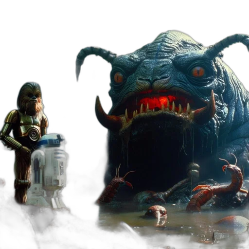 creature, concept art, fantasy art, comic book art, 3d render, underwater, fog, outer space transparent PNG cut-out