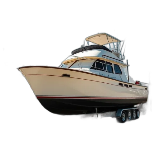 3d render, photorealistic, classic, boat, being, loaded, trailer, annual transparent PNG cut-out