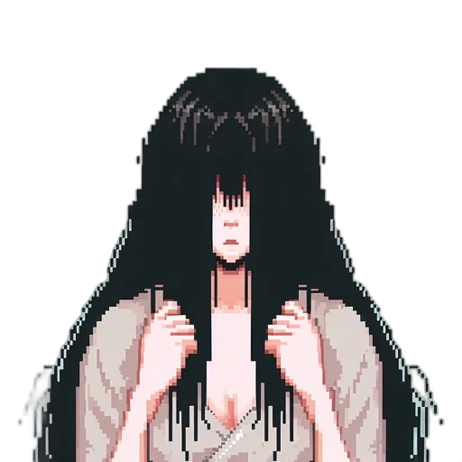 hair, creature, dress, mask, pixel art, anime, vaporwave, concept art transparent PNG cut-out