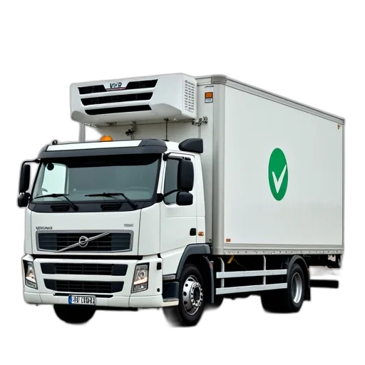 3d render, white, delivery, truck, green, logo, side, parked transparent PNG cut-out