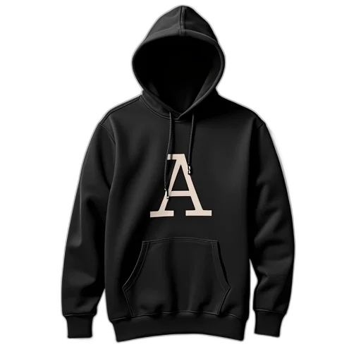 jacket, 3d render, black, hoodie, large, stylized, letter, front transparent PNG cut-out