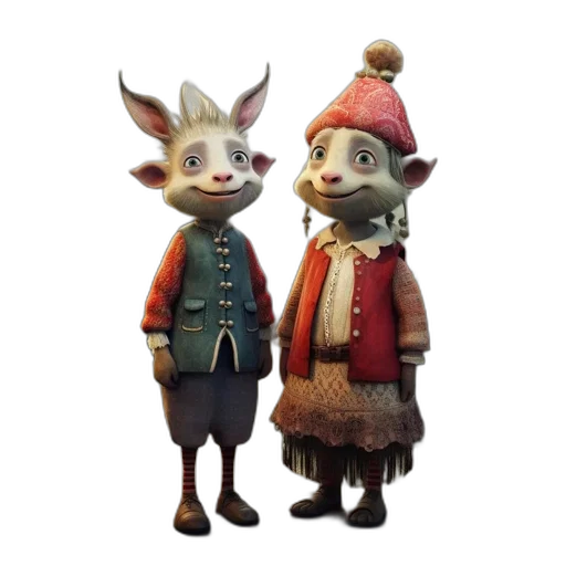 3d render, concept art, two, anthropomorphic, rabbits, stand, amidst, picturesque transparent PNG cut-out