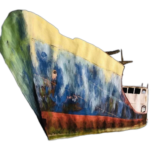 photorealistic, oil painting, concept art, 3d render, underwater, beach, ship, featuring transparent PNG cut-out
