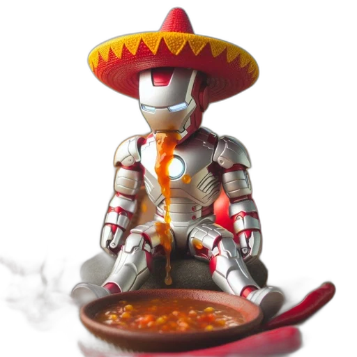 robot, food, 3d render, concept art, iron, man, action, figure transparent PNG cut-out