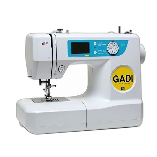 robot, white, sewing, machine, blue, yellow, gadi, logo transparent PNG cut-out
