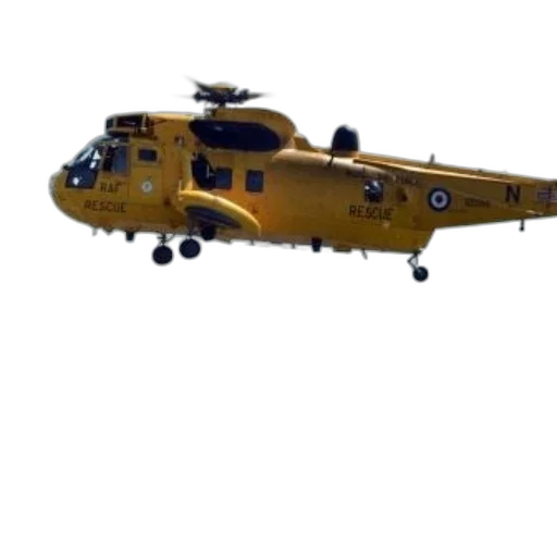 3d render, yellow, rescue, helicopter, word, written, side, flying transparent PNG cut-out