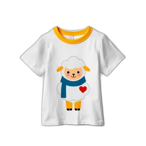 dress, 3d render, white, t-shirt, cartoon, sheep, design, front transparent PNG cut-out