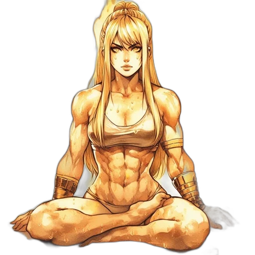 anime, comic book art, concept art, fantasy art, golden, woman, seated, yogic transparent PNG cut-out