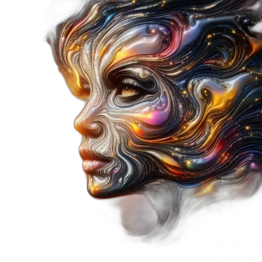 face, mask, hair, fantasy art, photorealistic, concept art, watercolor, outer space transparent PNG cut-out
