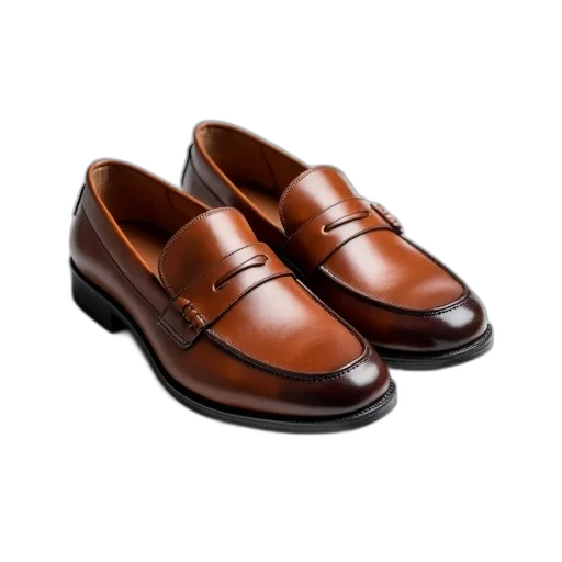 shoes, photorealistic, pair, brown, loafers, smooth, leather, upper transparent PNG cut-out