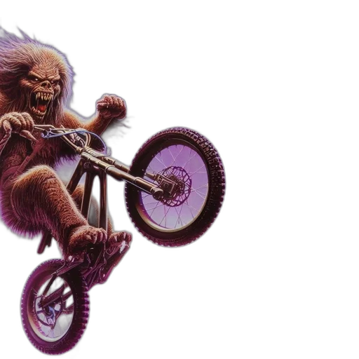 creature, concept art, retro-boxed, illustration, displays, furry, bicycle, above transparent PNG cut-out