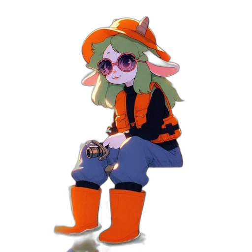 hat, staff, jacket, creature, concept art, 3d render, pixel art, watercolor transparent PNG cut-out