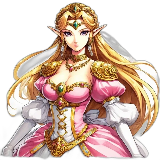 crown, dress, staff, fantasy art, concept art, pixel art, anime, golden transparent PNG cut-out