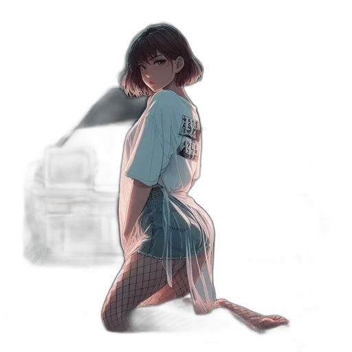 dress, creature, robot, hair, watercolor, concept art, anime, vaporwave transparent PNG cut-out