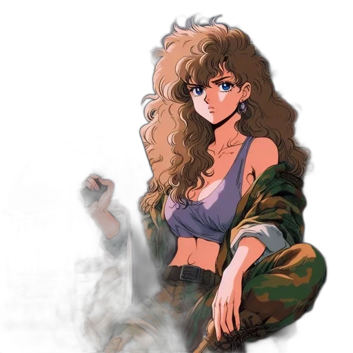 dress, jacket, weapon, anime, vaporwave, concept art, pixel art, fire transparent PNG cut-out