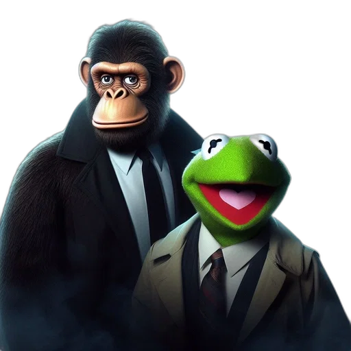 animal, concept art, photorealistic, 3d render, cartoon, animated, chimp, kermit transparent PNG cut-out