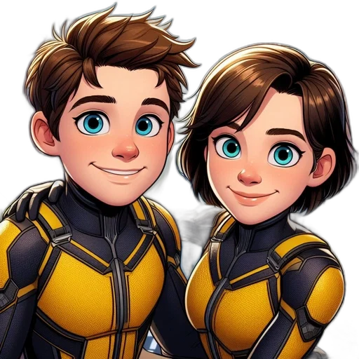 cartoon, comic book art, concept art, 3d render, golden, two, animated, characters transparent PNG cut-out
