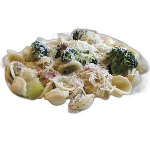 food, plate, pasta, broccoli, grated, cheese, floral-patterned transparent PNG cut-out