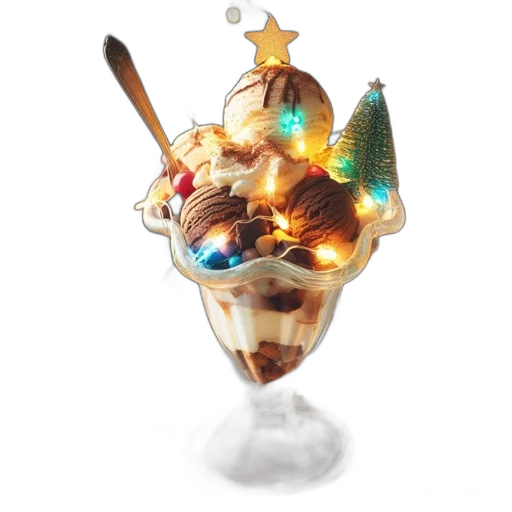 food, crown, staff, 3d render, ice, cream, sundae, clear transparent PNG cut-out