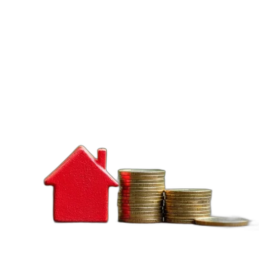 red, house, pound, coins, green, figurine transparent PNG cut-out