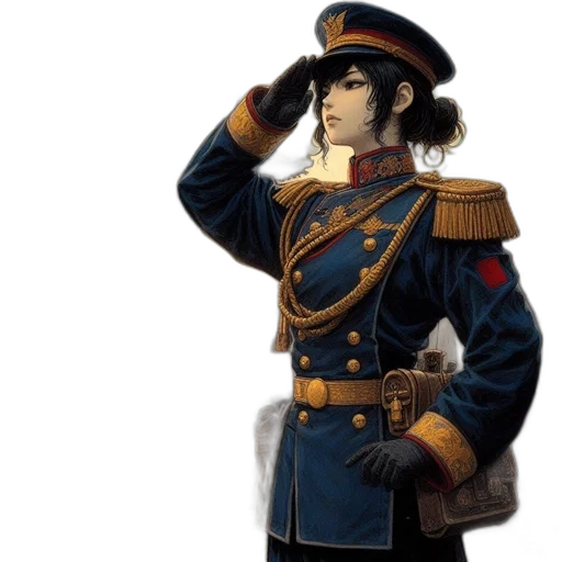 staff, jacket, hat, weapon, concept art, anime, photorealistic, 3d render transparent PNG cut-out