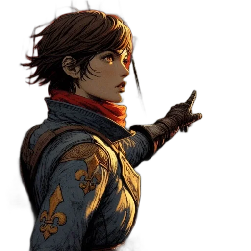 jacket, staff, weapon, sword, concept art, fantasy art, comic book art, pixel art transparent PNG cut-out