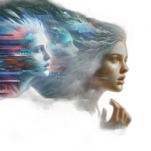 concept art, cyberpunk, fantasy art, photorealistic, outer space, underwater, blue, woman transparent PNG cut-out
