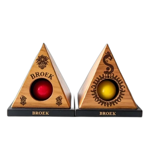 two, wooden, pyramids, fighter, ball, design, displayed, white transparent PNG cut-out