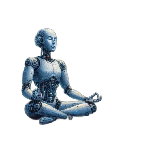 robot, staff, concept art, 3d render, cyberpunk, vaporwave, blue, humanoid transparent PNG cut-out