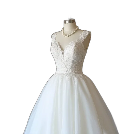 dress, 3d render, white, wedding, lace, details, displayed, mannequin transparent PNG cut-out