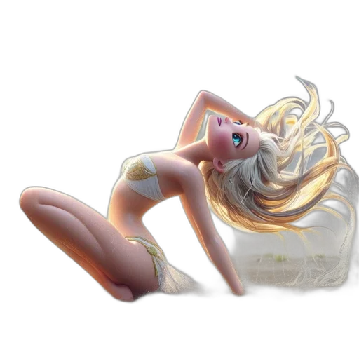 hair, bottle, jewelry, concept art, 3d render, cartoon, fantasy art, underwater transparent PNG cut-out