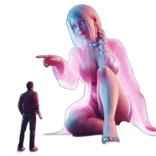 creature, robot, jacket, concept art, 3d render, vaporwave, cyberpunk, outer space transparent PNG cut-out