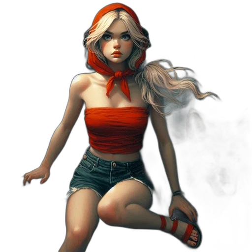 dress, concept art, comic book art, fantasy art, pixel art, red, young, woman transparent PNG cut-out