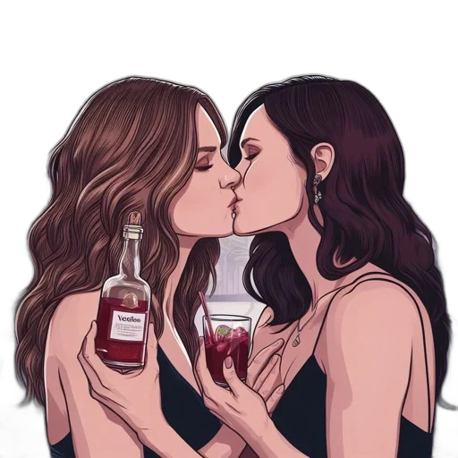 cartoon, watercolor, concept art, photorealistic, two, women, share, romantic transparent PNG cut-out