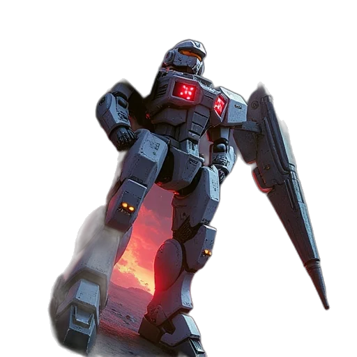 robot, weapon, sword, concept art, 3d render, fantasy art, pixel art, fire transparent PNG cut-out