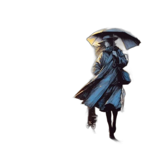 umbrella, hat, dress, sword, concept art, fantasy art, pixel art, watercolor transparent PNG cut-out