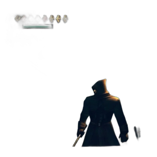 weapon, sword, hat, jacket, concept art, pixel art, 3d render, cyberpunk transparent PNG cut-out