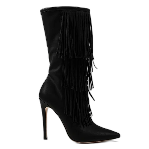 shoes, black, high-heeled, boot, fringed, design, leg, pointed transparent PNG cut-out