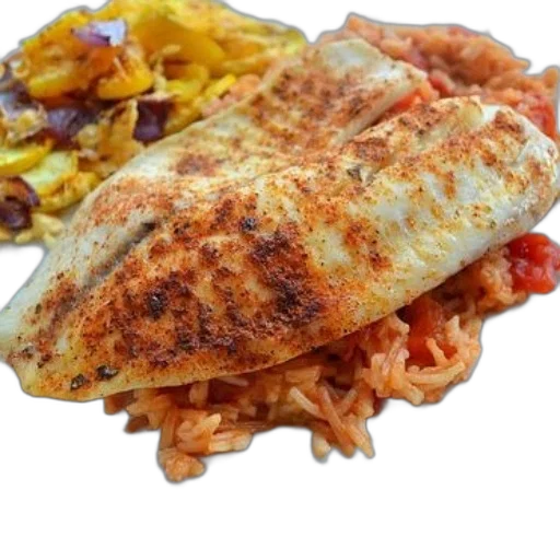 food, photorealistic, plate, featuring, seasoned, fish, fillet, atop transparent PNG cut-out