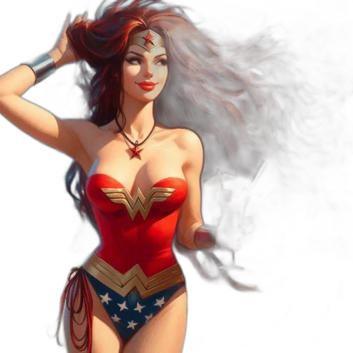 comic book art, fantasy art, concept art, photorealistic, woman, red, hair, wears transparent PNG cut-out