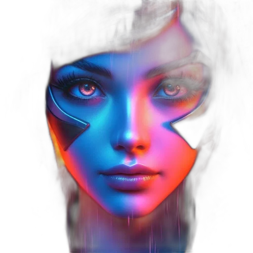 face, mask, robot, fantasy art, photorealistic, concept art, cyberpunk, neon lights transparent PNG cut-out