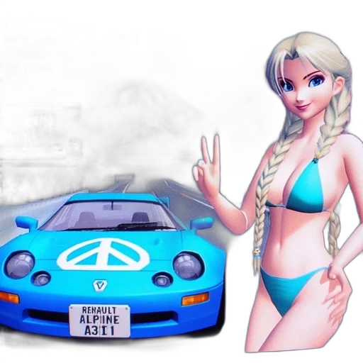 car, concept art, vaporwave, fantasy art, 3d render, blue, peace, symbol transparent PNG cut-out