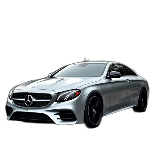car, 3d render, photorealistic, concept art, silver, mercedes, e350, black transparent PNG cut-out